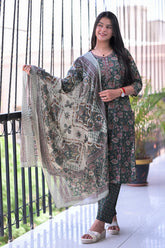 Arihantam Forest Bloom Hand-Block Printed Cotton Suit Set With Dupatta